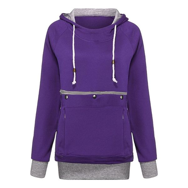 

women's hoodies & sweatshirts solid color plus fleece pet kangaroo big pocket women long sleeve pockets velvet pullovers sweatshirt, Black