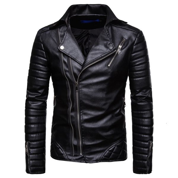 

spring occasional men's form of motorcycle leather pu lapela jacket oblivious zipper masculine clothing 1h62, Black