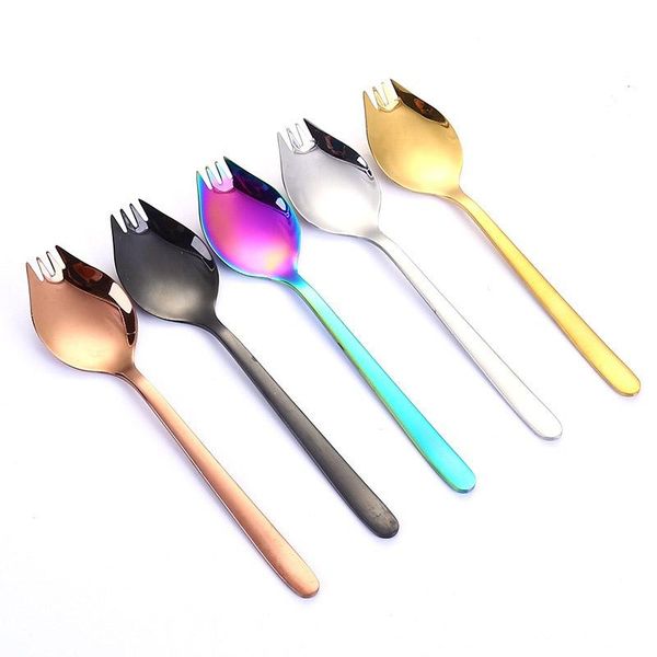 

spoons 304 stainless steel two-purpose fork spoon western convenient surface spear salad creative tableware for children