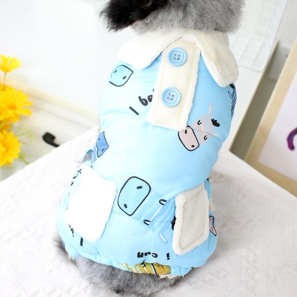 

dog apparel blue yellow colors warm jumpsuits for autumn and winter cotton padded clothes cute pattern printing four-legged coats