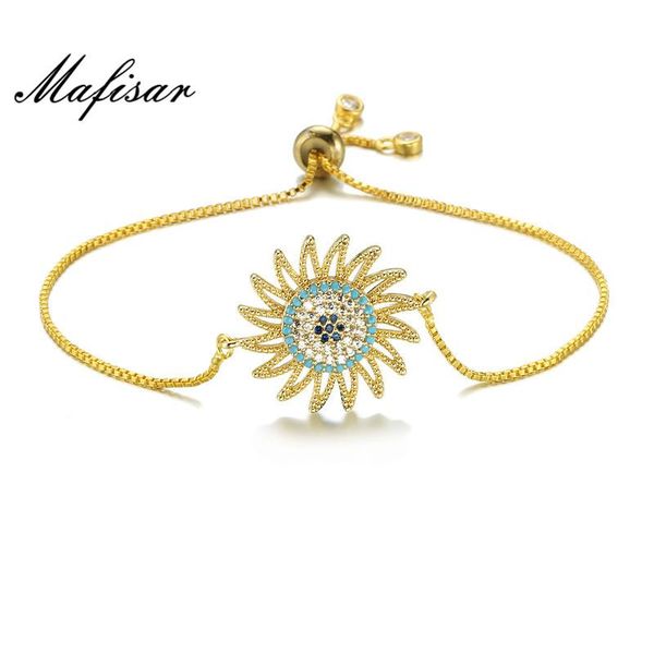 

charm bracelets mafisar unique design sun flower for women girl adjustable chain cz bracelet & bangle femme bijoux, Golden;silver