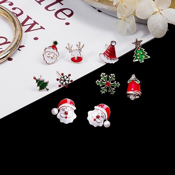 

stud santa claus asymmetrical earrings snowflake elk bells dripping oil exquisite, Golden;silver