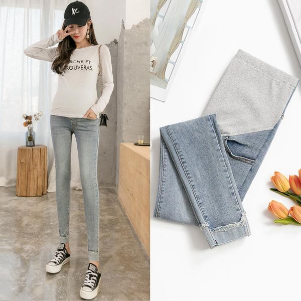 

maternity bottoms pregnant women spring and autumn abdominal pants skinny denim trousers vintage design pencil fashion slim jeans, White