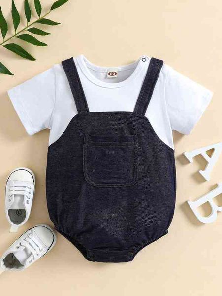 

baby colorblock patched pocket 2 in 1 bodysuit she, Blue