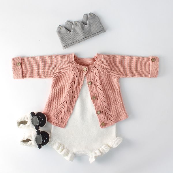 

spring baby girls clothes baby knitted romper set newborn baby girl cardigan infant boys sweater cotton coat jumpsuit, White