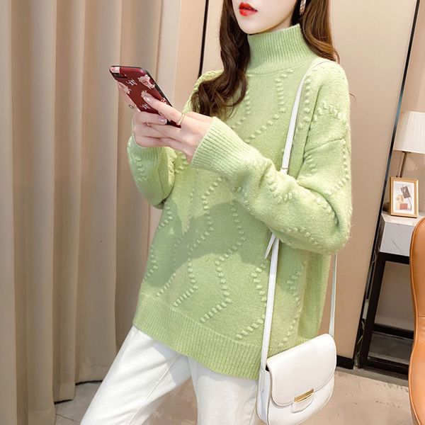 

2021 new autumn spring sweaters for women knitted solid korean style pullovers oversized turtleneck with long sleeve casual ladies yoz9, White;black