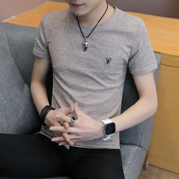 

95% cotton 5% spandex men's summer short sleeve 2020 new trend slim embroidery round neck t-shirt, White;black