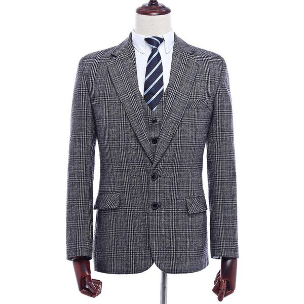 

men's suits & blazers 2021 custom made mens suit wool grey traditional tweed wedding slim fit blazer for men 3 piece, White;black
