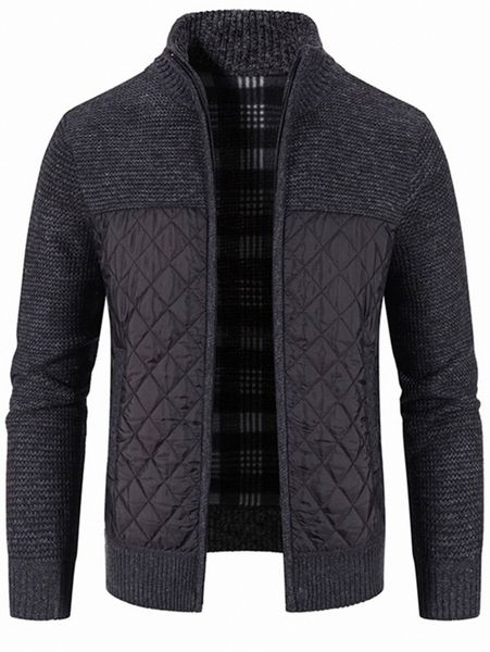 

men high neck zip up contrast quilted panel cardigan k6as#, White;black