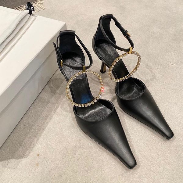 

dress shoes women's small square toe black white sandals rhinestones ring ankle strap high heels m64