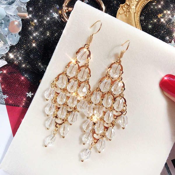 

stud trendy crystal long tassel earring dangle hook earrings women jeweley gifts, Golden;silver
