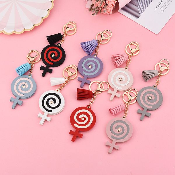 

2021 fashion keychain creative cartoon leather pu rivet lollipop key chain tassel bag pendant, Slivery;golden