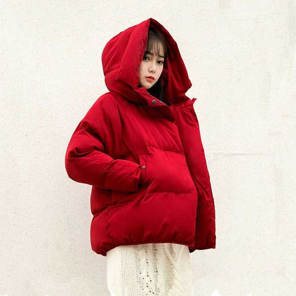 

women short loose parkas warm winter jacket coat red cotton-padded hooded outerwear autumn thicken clothing orwindny 201014, Black