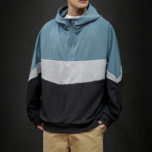 

men s-3xl fashion oversized hoodies new japanese streetwear hoodie autumn spring half zipper hip hop hoody male xxxla1, Black