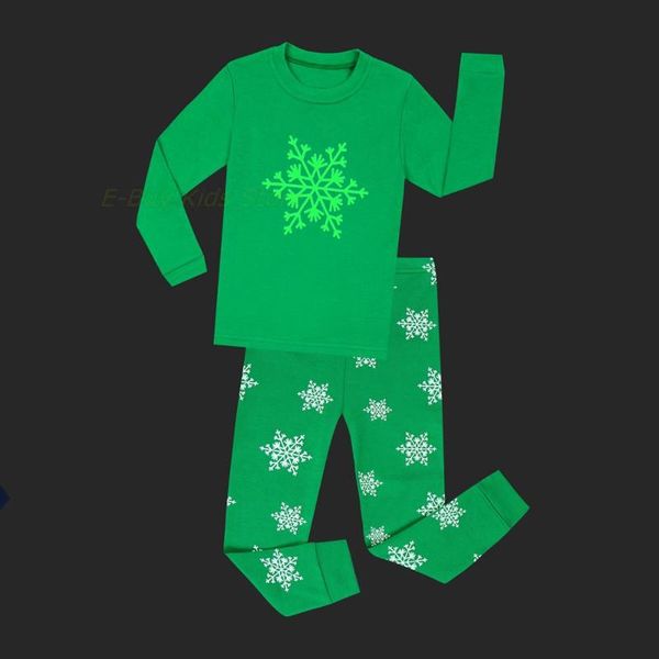 

pajamas merry christmas suits for baby boys kids girls full sleeve pijama set snowflake glow in the dark children clothes, Blue;red