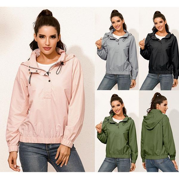 

women's hoodies & sweatshirts 2021 fashion basic long sleeve clothing elastic band hooded outdoor wear waterproof raincoat jacket, Black