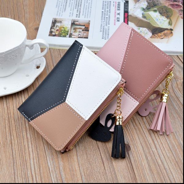 

arrival wallet short women wallets zipper purse patchwork fashion panelled trendy coin card holder leather, Red;black