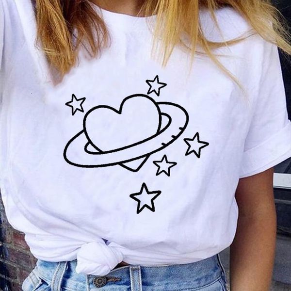 

graphic cartoon space 90s valentine womens t shirts heart love short sleeve clothes tees print female shirt, White
