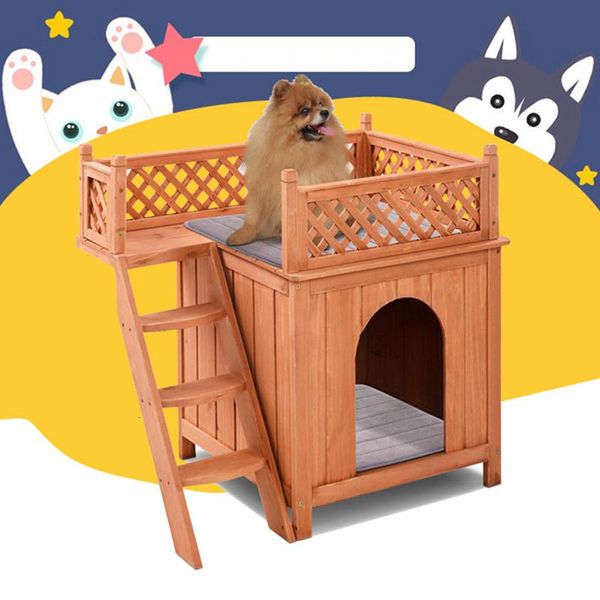 

wooden pet house cat dog bed room for indoor outdoor use puppy condos with stairs luxury balcony m6160