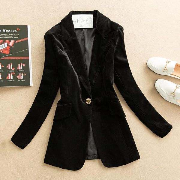 

plus size women's autumn winter long blazer office ladies slim suit jacket female v neck single button solid casual outwear, White;black