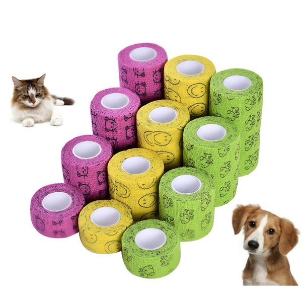 

dog apparel cute self-adhesive elastic bandage for pet cat leg cover protector strap non-woven cohesive