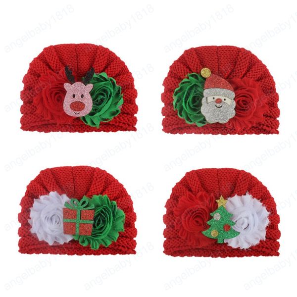 Natal criança moda quente tricô lã tampão bonito dos desenhos animados padrão chapéu listrado flores headwear bebê acessórios foto adereços