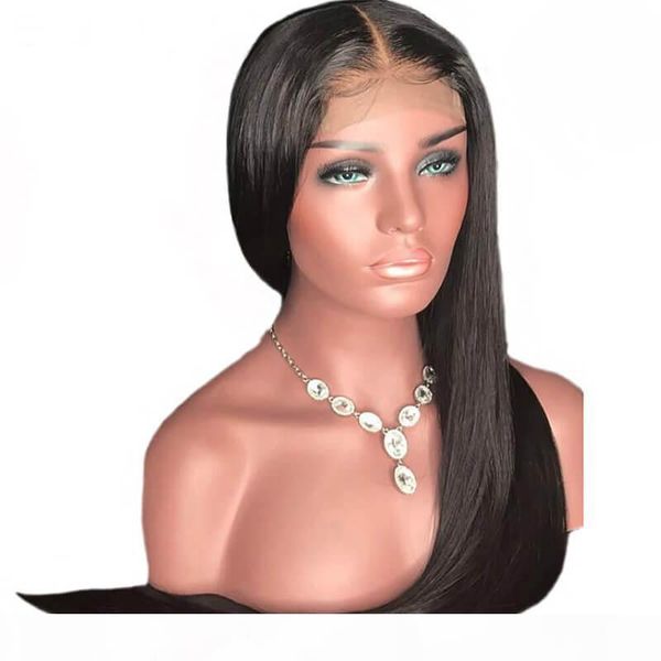 

straight full lace wigs 360 frontal pre plucked remy brazilian hair part silky straight lace front wig human hair for african american, Black;brown