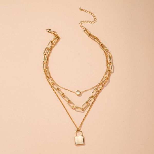 

heart-shaped lock chain necklace 2 layered lock pendant necklace, Silver