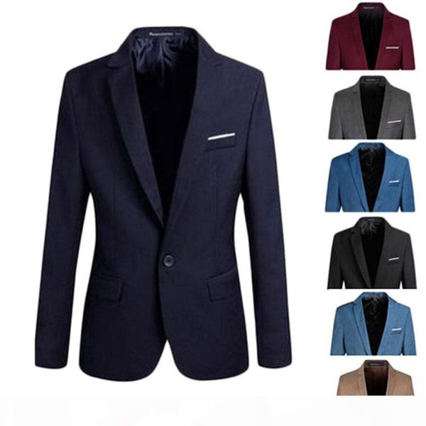 

wholesale- stylish mens men casual slim fit formal one button suit blazer coat jacket, White;black