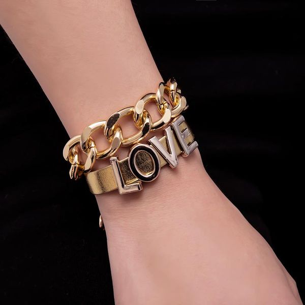 

link, chain 2-piece letter combination bracelet high profile fashion casual, Black