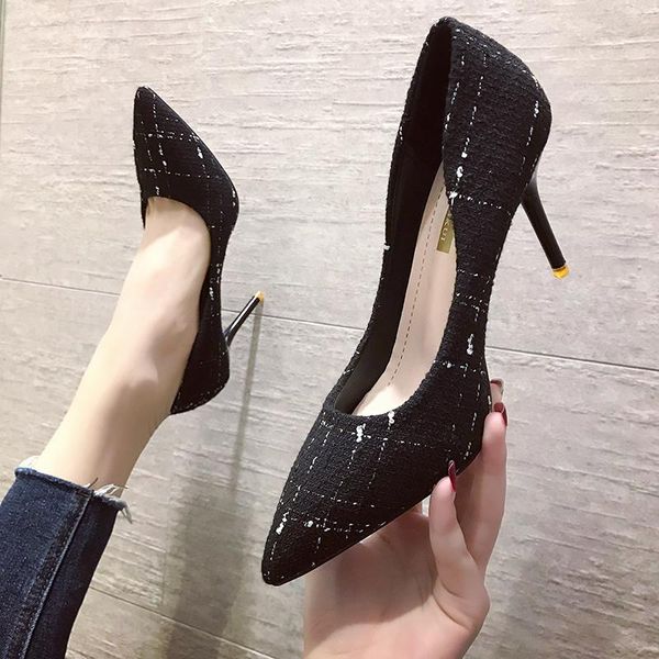 

dress shoes spring fashion pointed wild high heels, Black