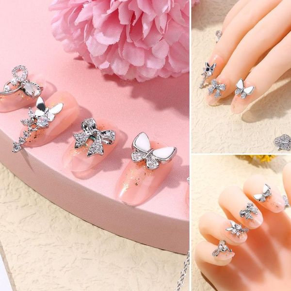 

nail art decorations pearl bow-knot 3d butterfly shiny rhinestones decals, Silver;gold
