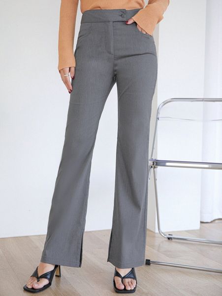 

dazy high waist split hem pants 72lw#, Black;white