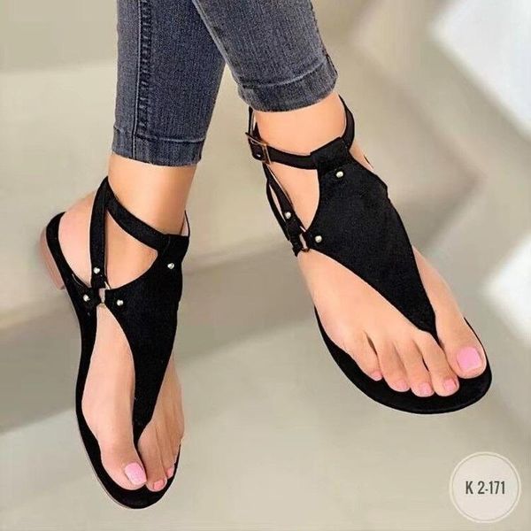 

sandals 2021 large casual flat buckle xiannvfeng, Black