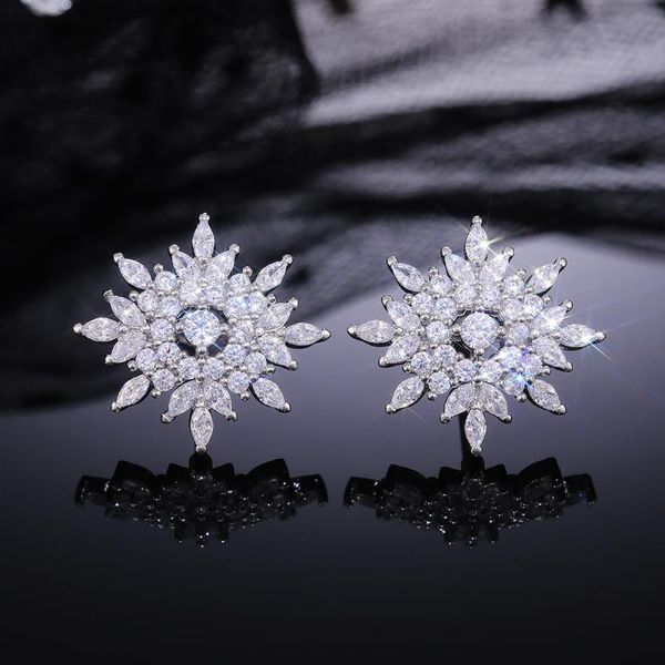 

stud luxury female dazzling zircon inlay real 925 silver earrings for women lady wedding party anniversary gift fashion jewelry, Golden;silver