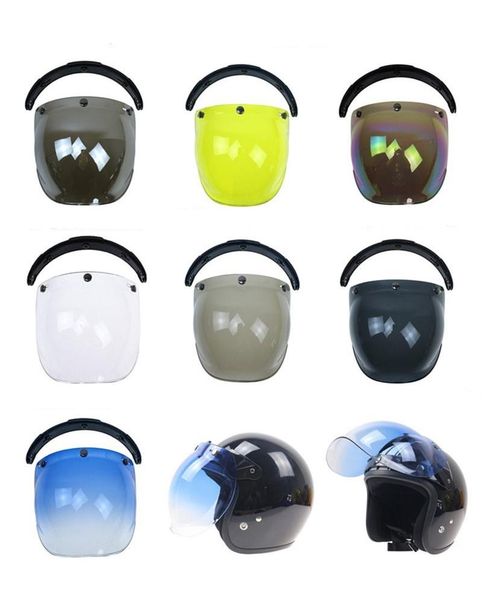 

motorcycle helmets 3-snap flip up lens bubble visor open face helmet vintage retro shield visors capacete