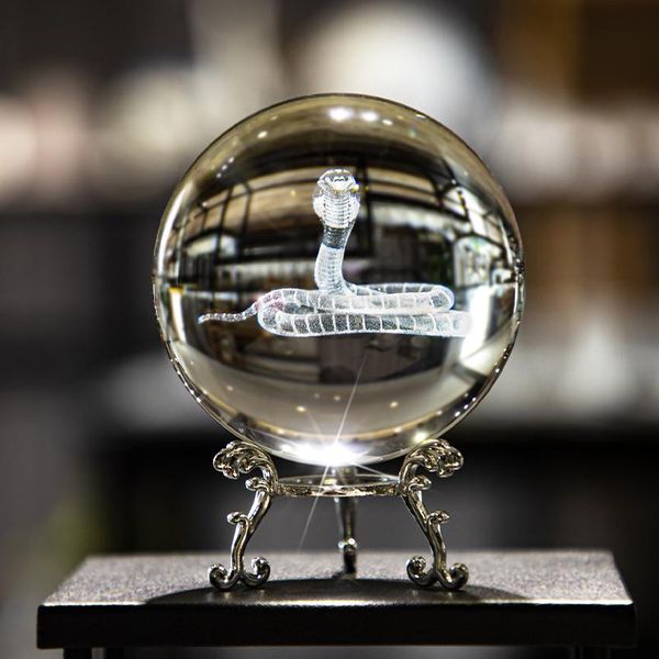 

novelty items h&d 3d laser etched snake sphere figurines 80mm crystal ball paperweight art glass fengshui home office decor crafts collectio