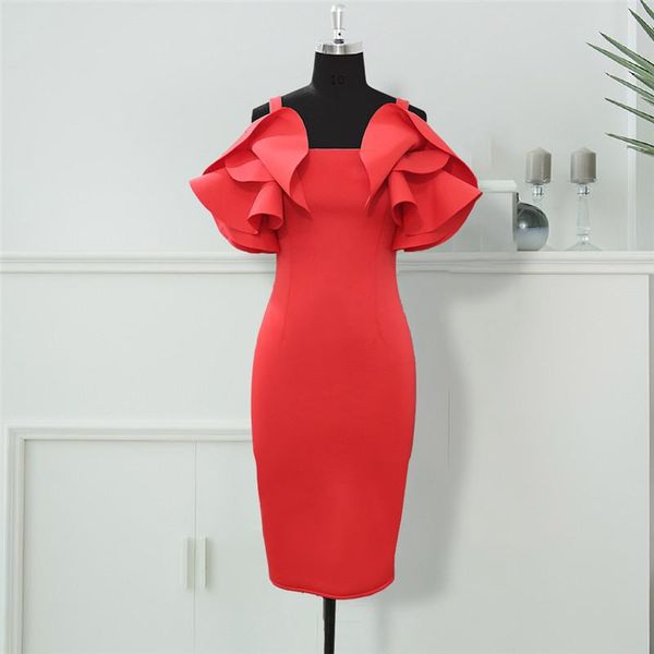 

casual dresses 2021 women red bodycon ruffles stylish party event midi dress elegant slim vestido african date out celebrate occasion, Black;gray