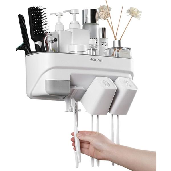 

bathroom shelves yuewo wall mount toothpaste squeezer automatic dispenser toothbrush holder accessories storage rack