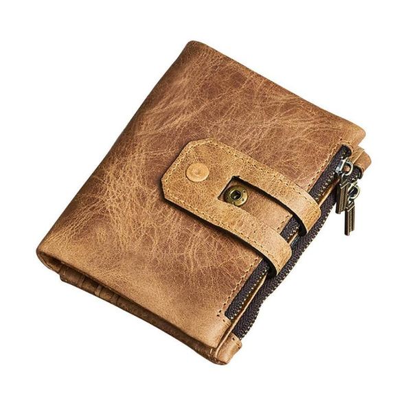 

wallets s 2021 vintage genuine leather zipper coin purse short wallet business card cash holder, Red;black