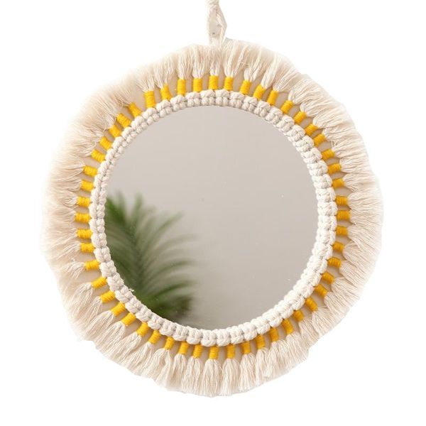 

mirrors wall hanging mirror round cotton rope braided tassel mounted handmade makeup for bedroom