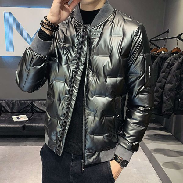 

light down jacket, men's bright face, short autumn and winter coatwinter, Black