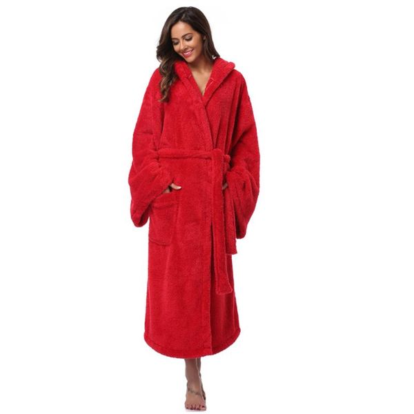 

women's sleepwear sale women warm long robe bandage kimono bathrobe thicken coral bath thermal nightgowns negligee winter female lounge, Black;red