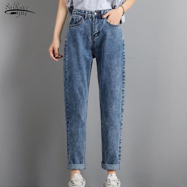 

women's jeans 2021 autumn high waist loose straight ladies vintage blue women denim trousers pantalon femme 10795