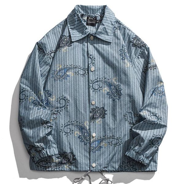 

men's jackets mens oversized windbreaker hip hop cashew flowers print botton jacket coats harajuku casual loose outerwear, Black;brown