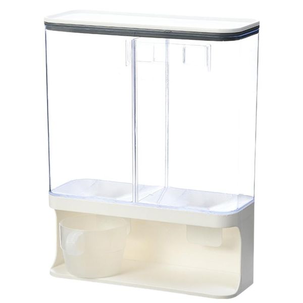 

1/1.5/3l wall mounted divided rice cereal dispenser kitchen dry container 94pf