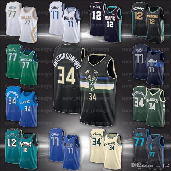 

ncaa doncic 34 giannis 12 ja antetokounmpo morant 77 luka dallas mavericks vancouver grizzlies basketball jerseys v8, Blue;black