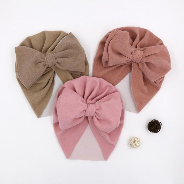 

beanies solid color baby hat big bowknot girl turban knot head wraps kids bonnet beanie born pography props