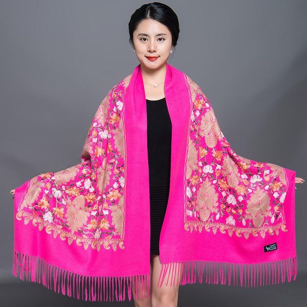 

scarves autumn and winter ladies flower embroidery women folk-custom scarf models mother fashion dual-use shawl, Blue;gray