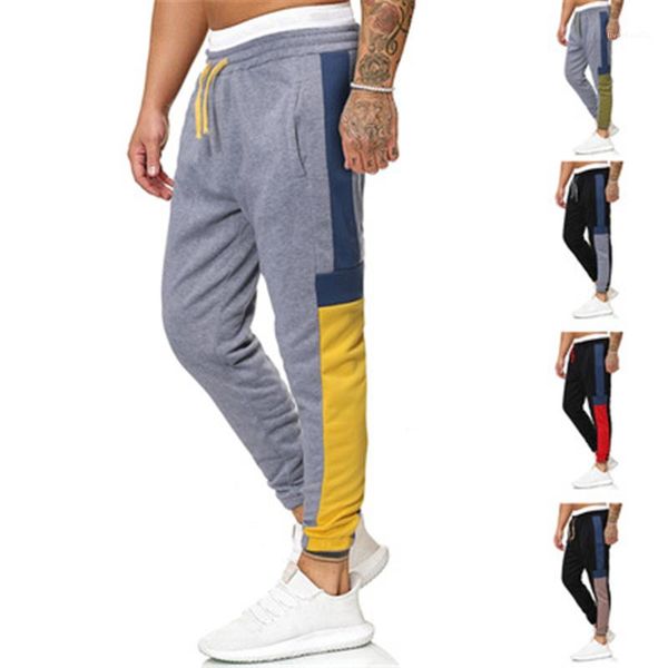

pants fashion occident trend plus size fitness middle waist pants spring male drawstring casual loose trousers mens splicing colors sports, Black